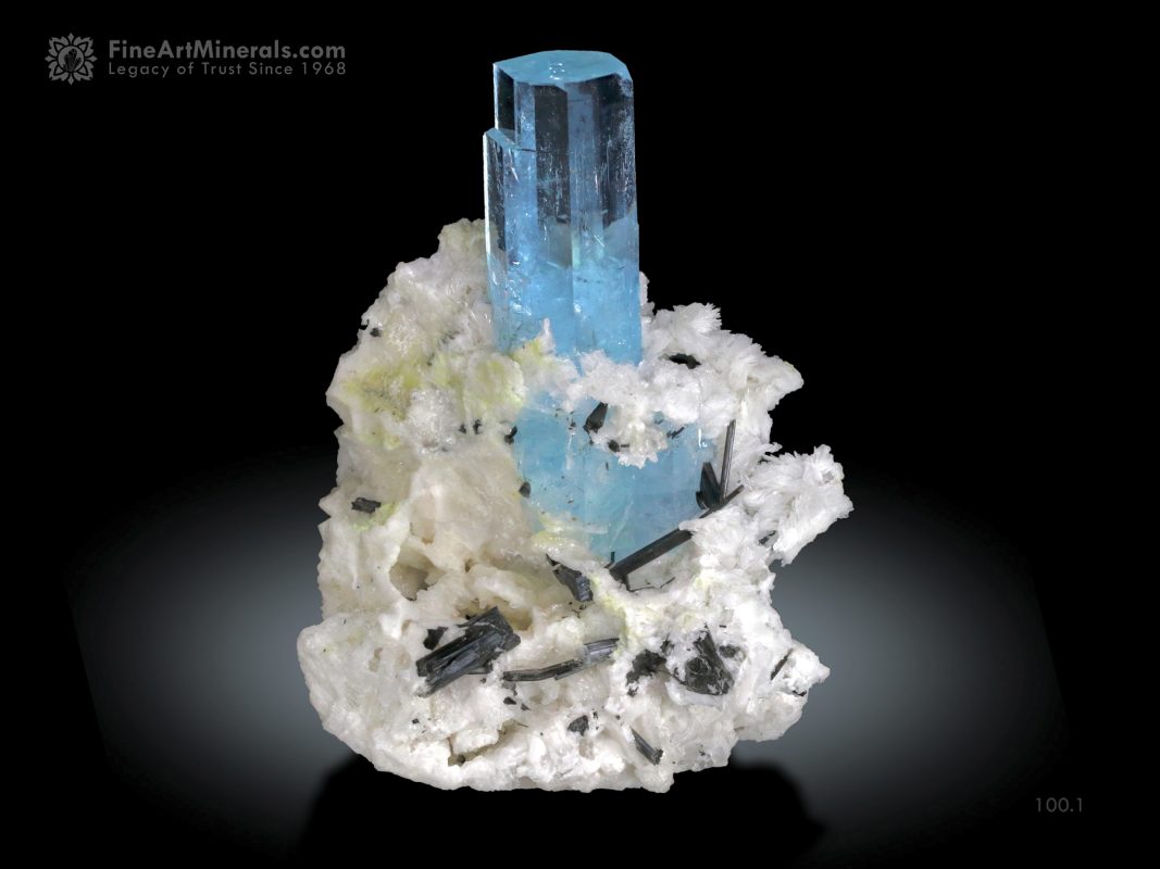 Aquamarine with Schorl spray on Matrix