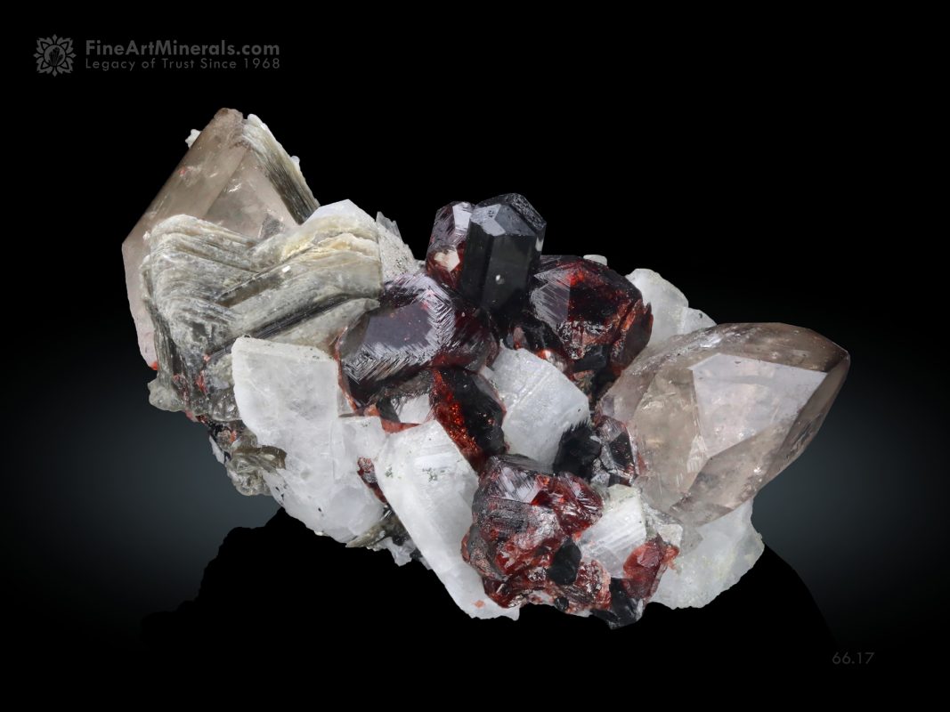 Spessartine Garnet on Quartz, Feldspar, Mica and Schorl