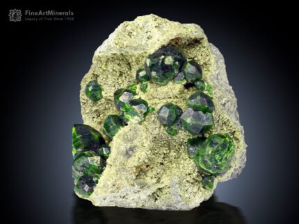 Demantoid Garnet Cluster on Matrix