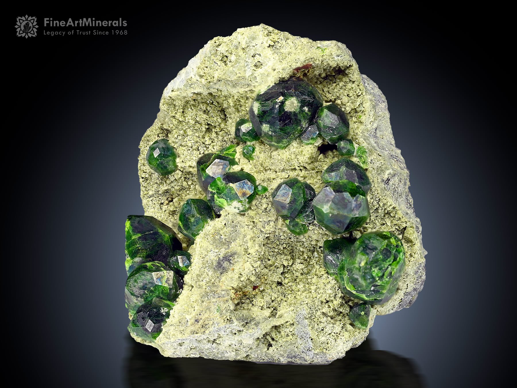 Demantoid Garnet Cluster on Matrix