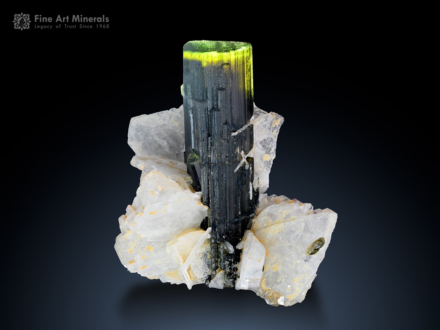 Green Cap Tourmaline with Calcite from Stak Nala Pakistan