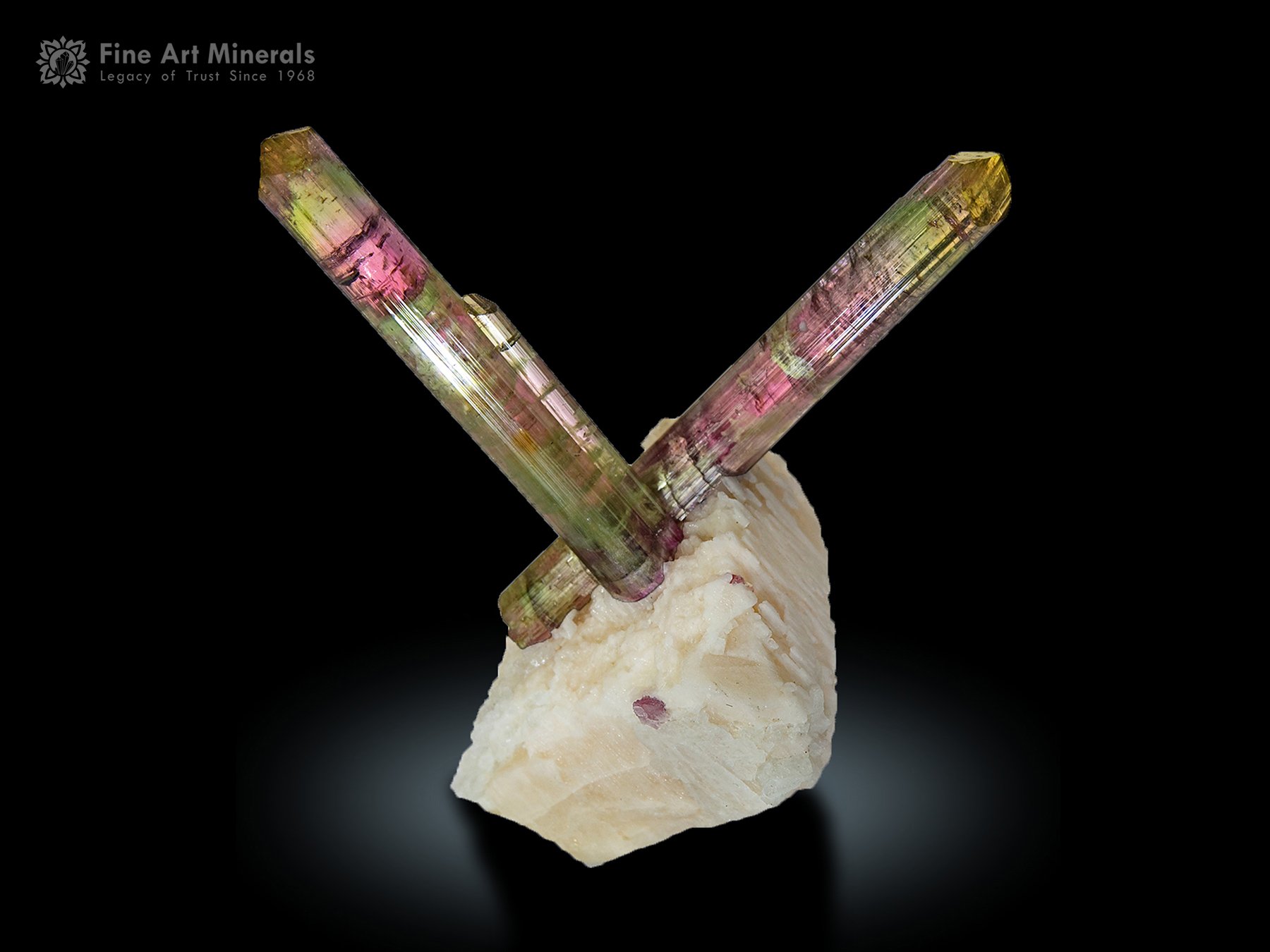 Twin Tourmaline on Feldspar from Brazil