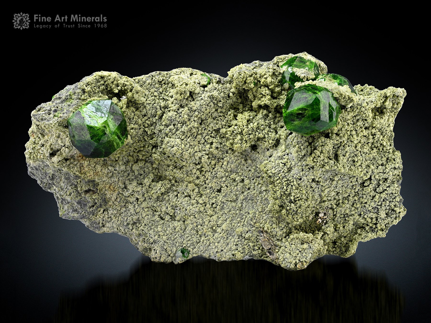 Green Demantoid Garnet on Matrix