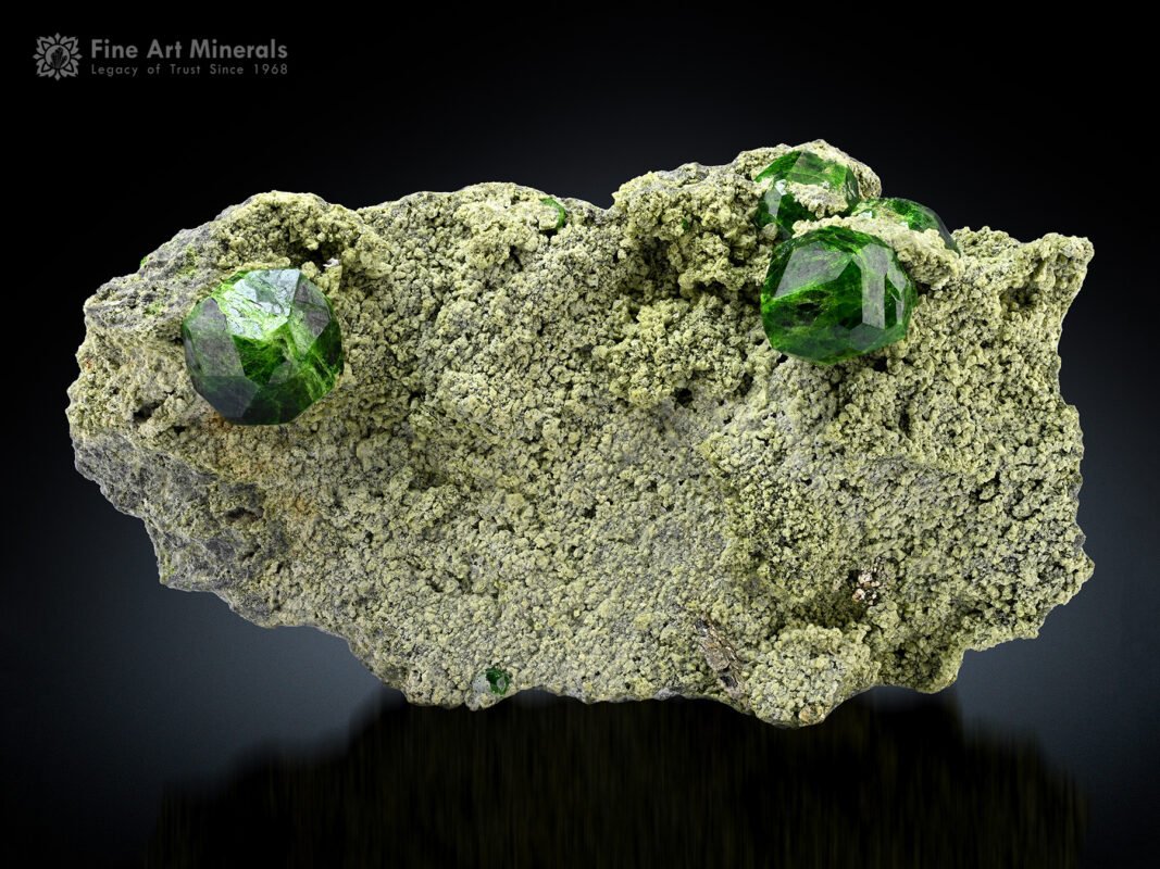 Green Demantoid Garnet on Matrix
