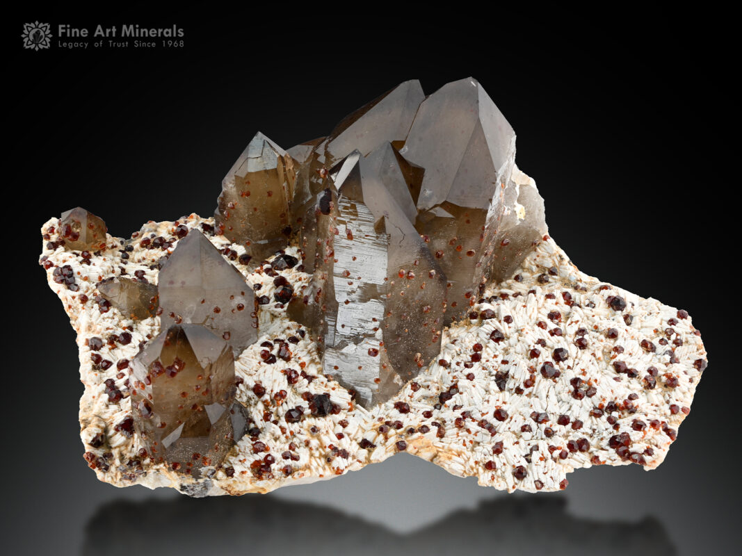 Quartz with Spessartine on Feldspar from China