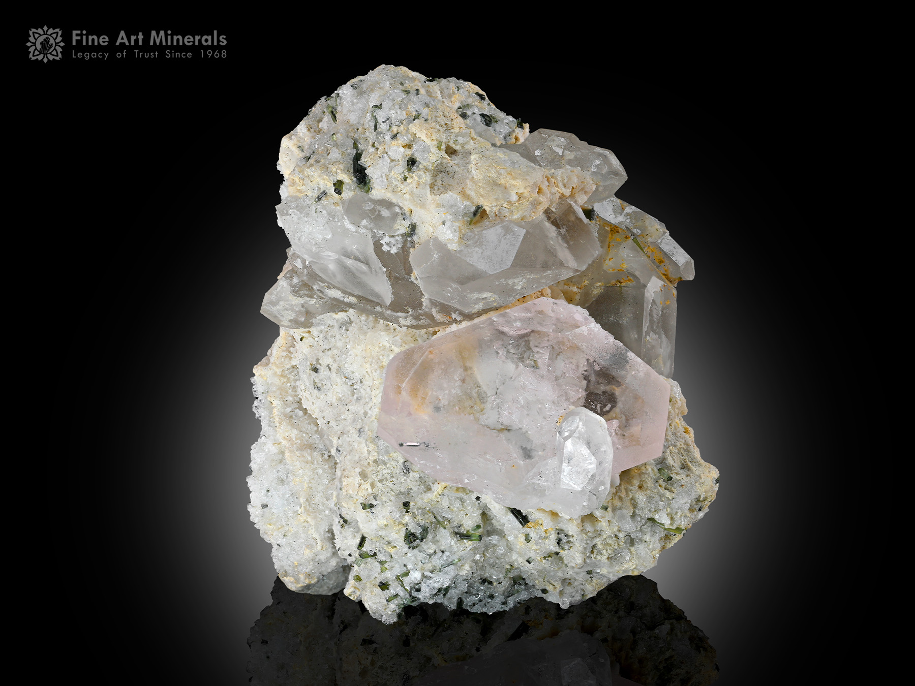 Morganite with Quartz on Matrix