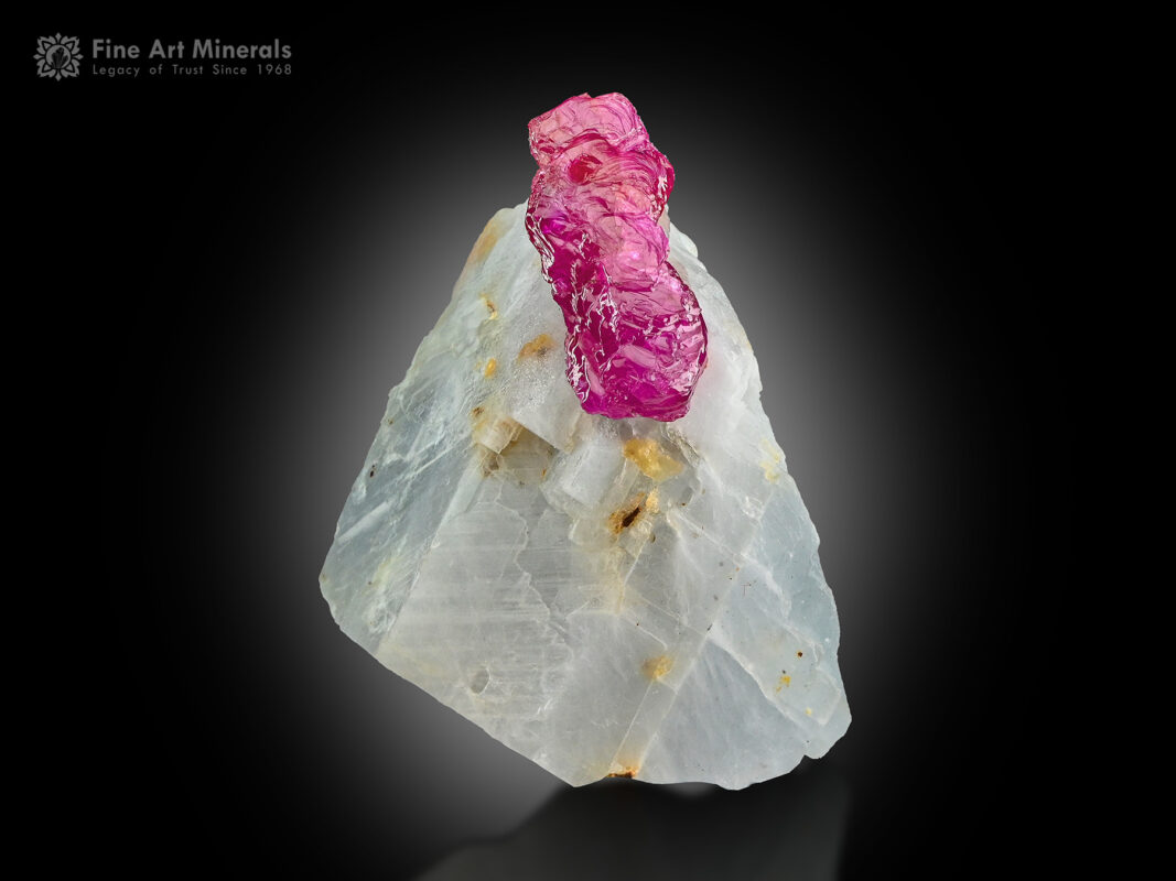 A doubly terminated crystal of Ruby on a Calcite matrix from Mogok Township, Mandalay, Myanmar.