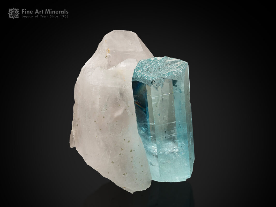 Discovered in June 2024, Aquamarine crystal in association with Quartz from Nyet Bruk, Braldu Valley, Shigar District, Gilgit-Baltistan, Pakistan.
