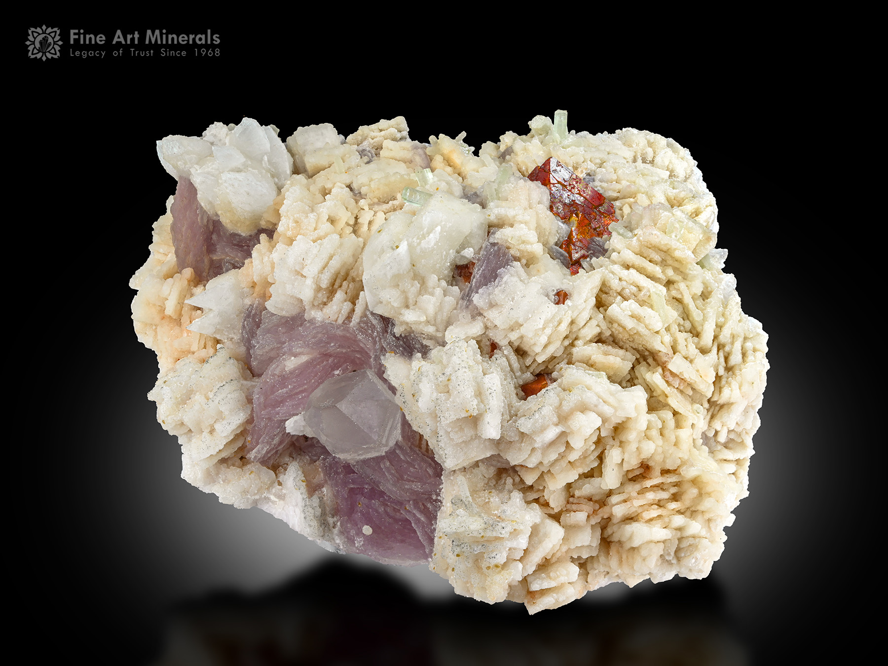 Hambergite with Tourmaline and Microlite on lepidolite and Quartz on Albite from Pakistan.