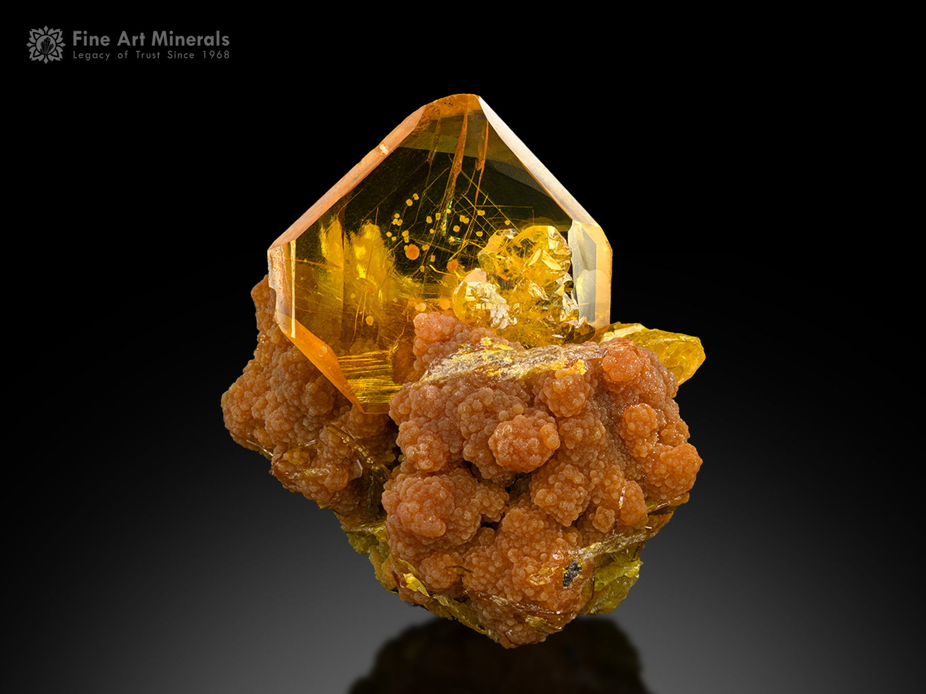 Wulfenite with Mimetite from San Francisco Mine, Cerro Prieto, Cucurpe, Sonora, Mexico.